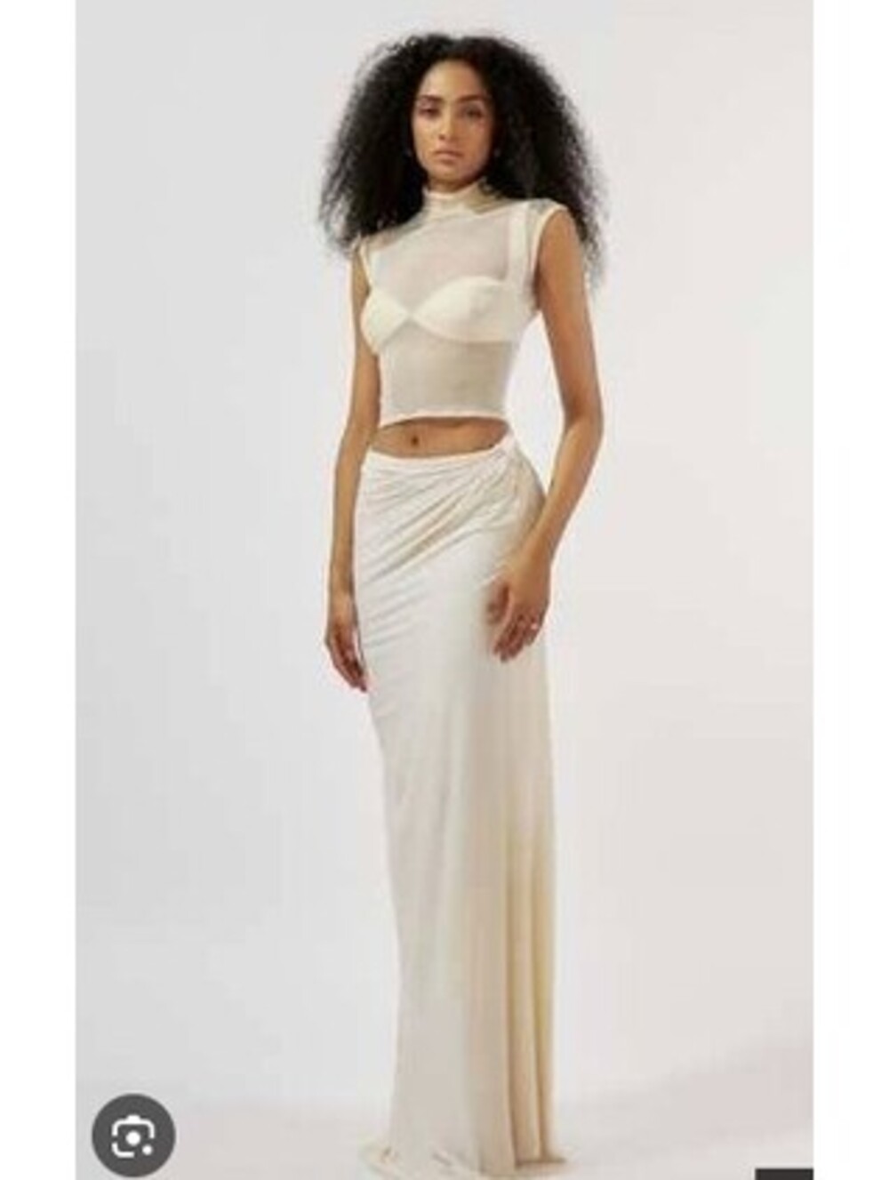 Deme By Gabriella  Ivory Modal, Net, Satin Sweetheart , High Mesh Top Skirt Set